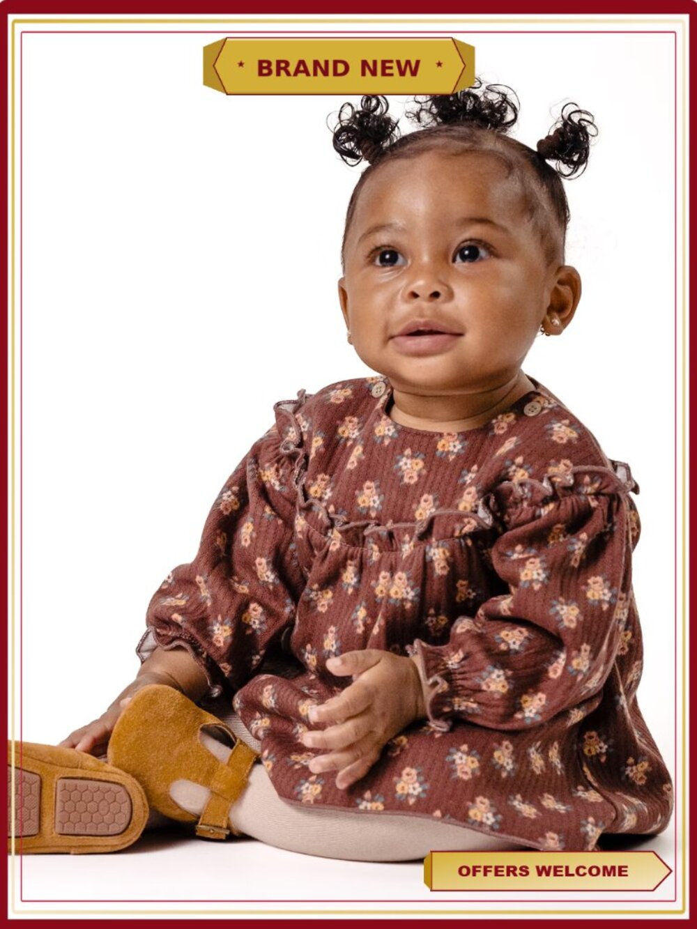 Baby Girl 2-Piece Dress Set with Ruffle Bib and Tights 100% Cotton